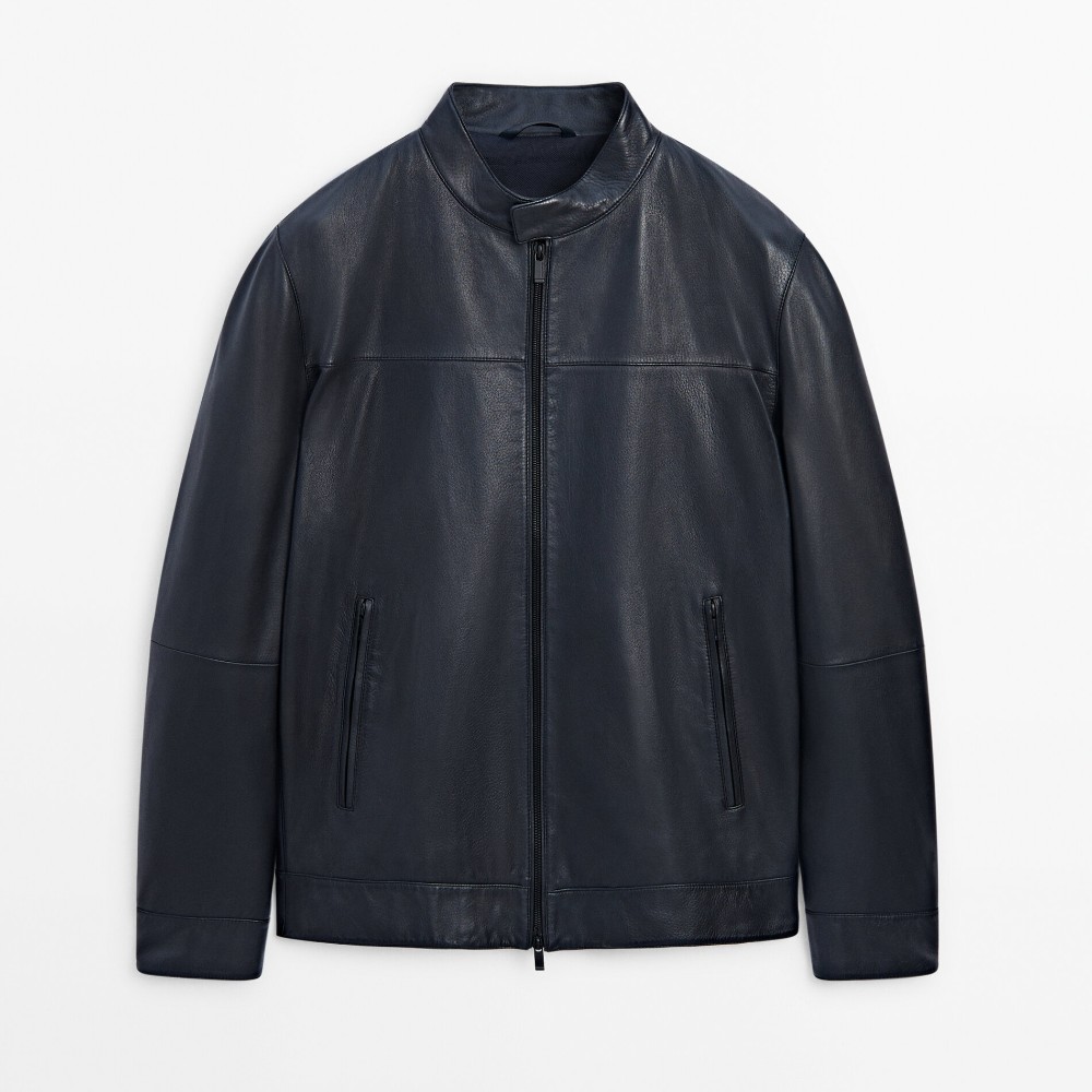Куртка Massimo Dutti Nappa Leather, синий цена и фото