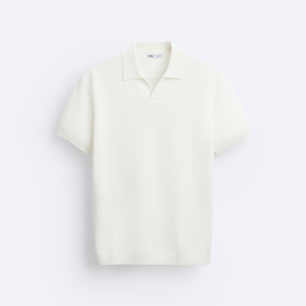 Футболка поло Zara Textured Knit, кремовый поло zara textured shirt кремовый
