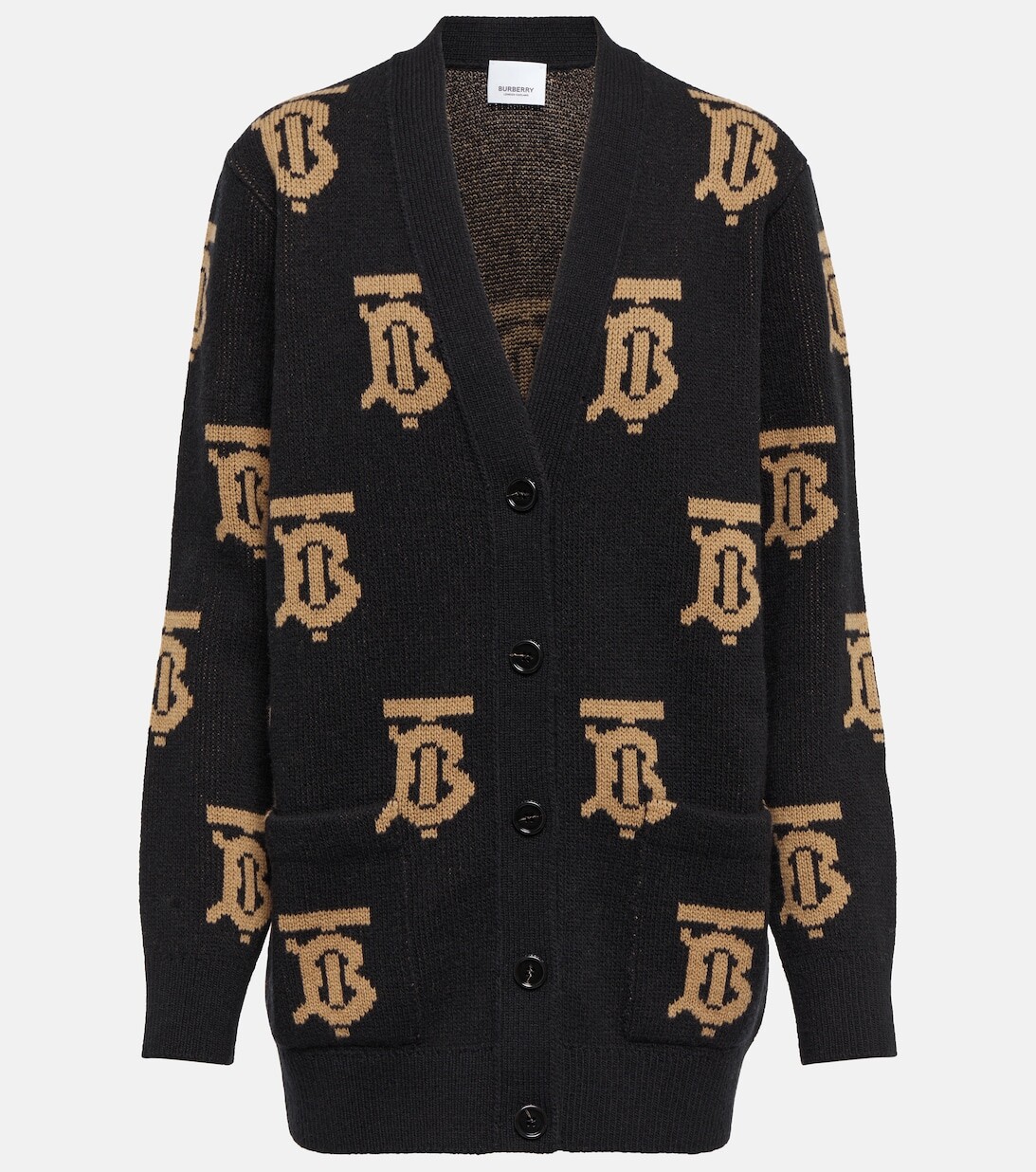 

Шерстяной кардиган оверсайз TB Monogram BURBERRY, черный