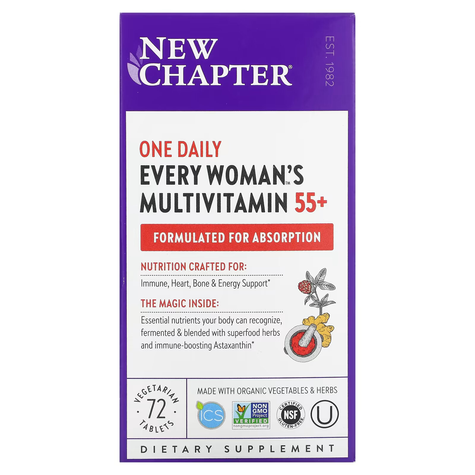 New Chapter, мультивитамины для женщин от 55 лет, один раз в день, 72 вегетарианские таблетки new chapter ежедневная мультивитаминная добавка для мужчин от 55 лет один раз в день 96 вегетарианских таблеток