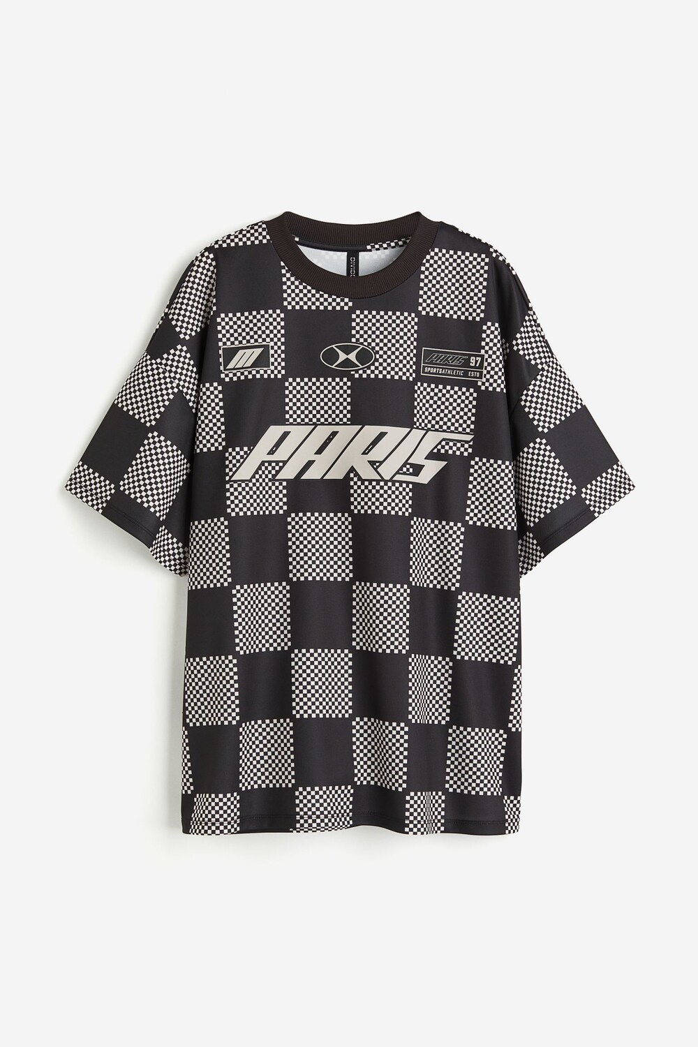 

Футболка H&M Oversized Motif Detail, черный/серый
