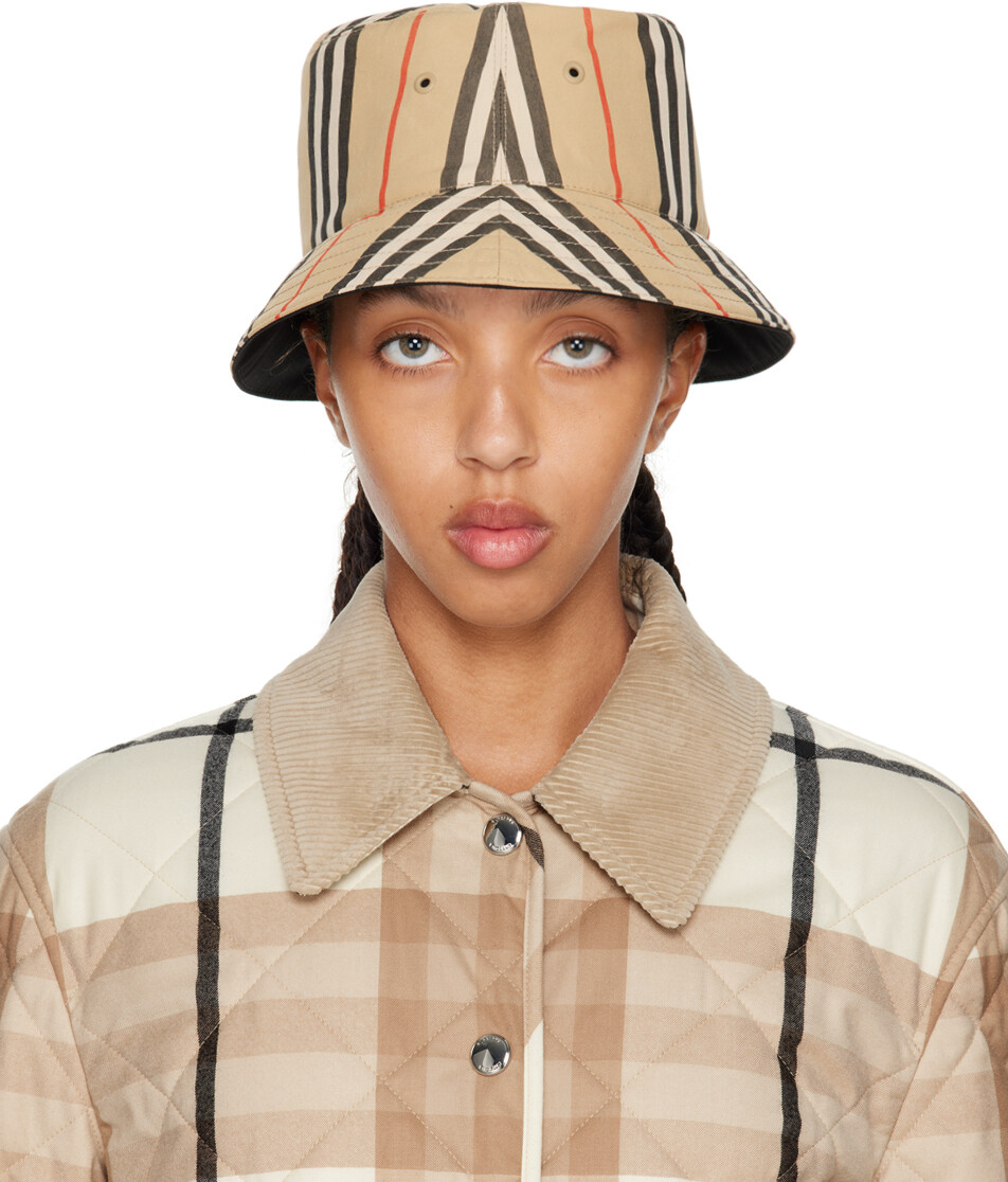 

Бежевая двусторонняя панама в полоску Icon Stripe Burberry