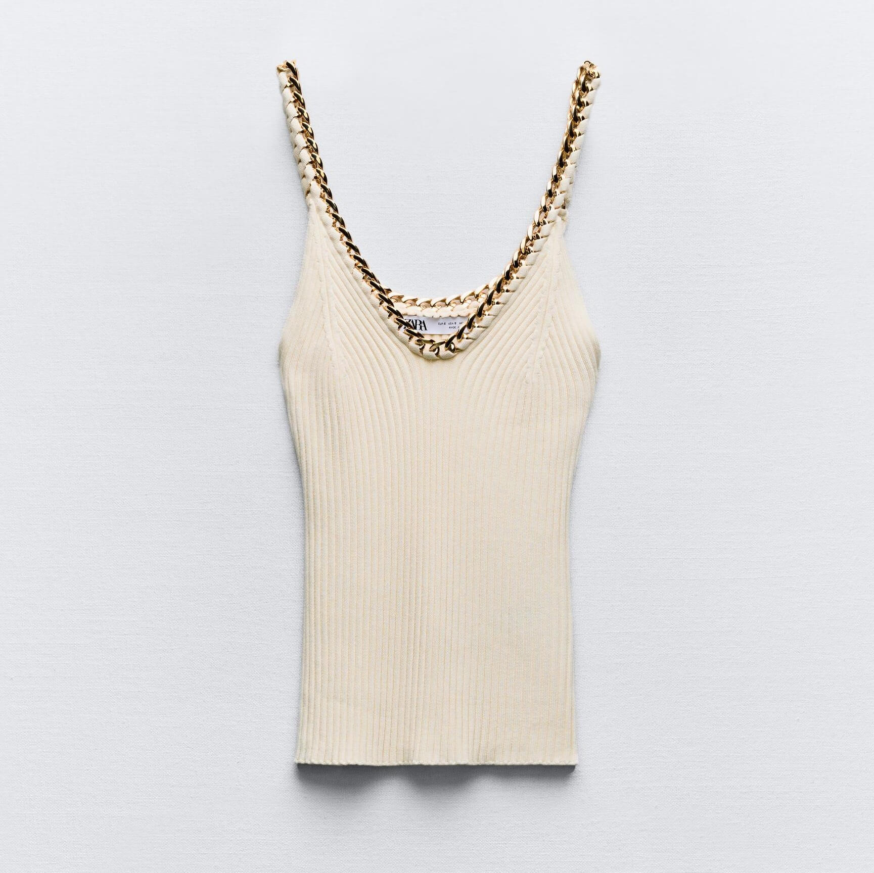 Топ Zara Ribbed Knit With Chains, светло-бежевый топ zara knit top with slits темно желтый
