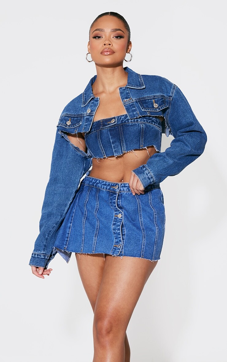 

PrettyLittleThing Укороченная джинсовая куртка темно-синего цвета, Синий