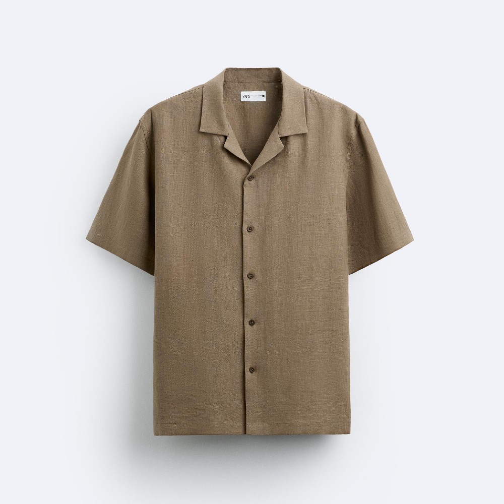 Рубашка Zara 100% Linen, светло-коричневый рубашка uniqlo 100% linen светло серый