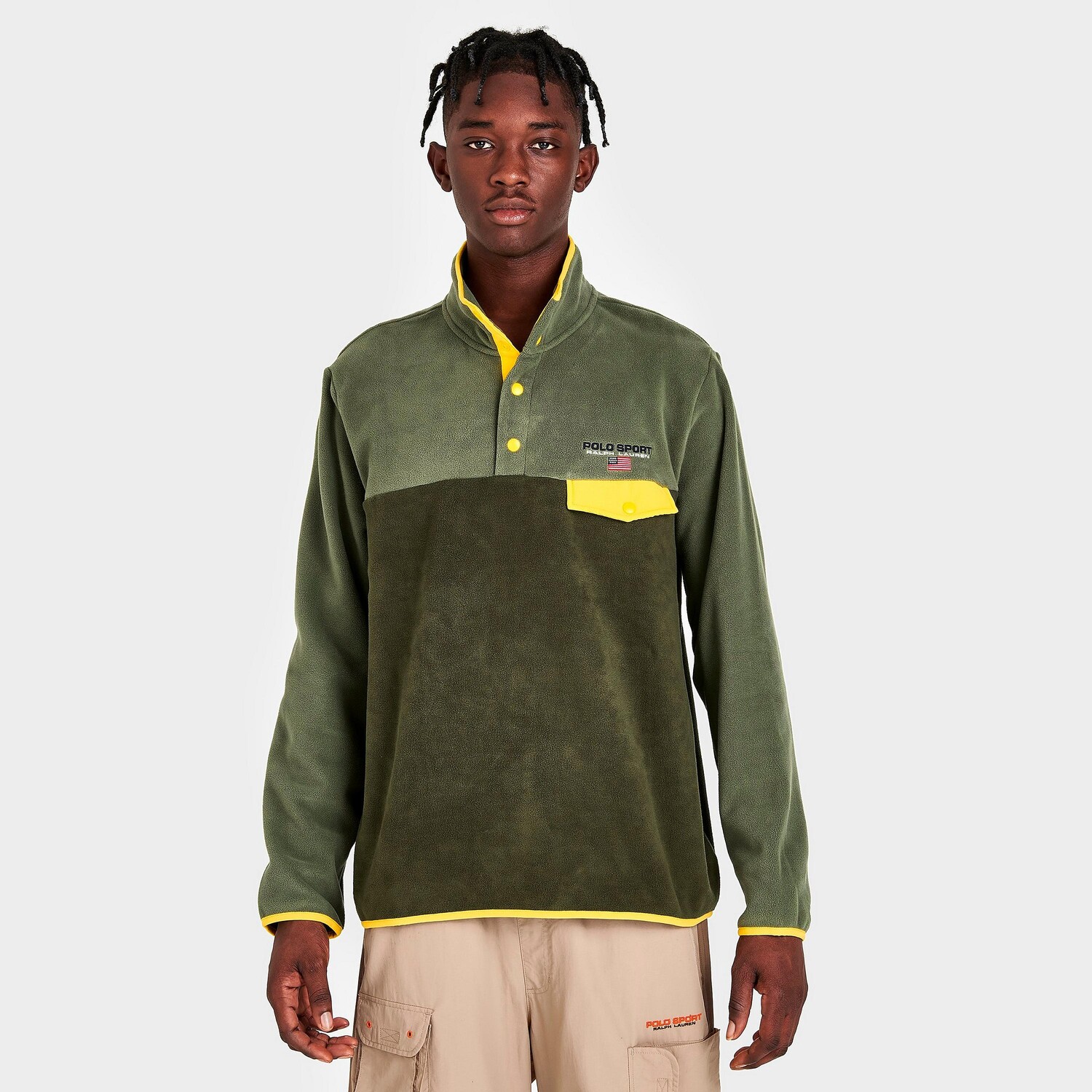 

Мужской пуловер Polo Ralph Lauren Polo Sport с карманами на кнопках из матового флиса, зеленый