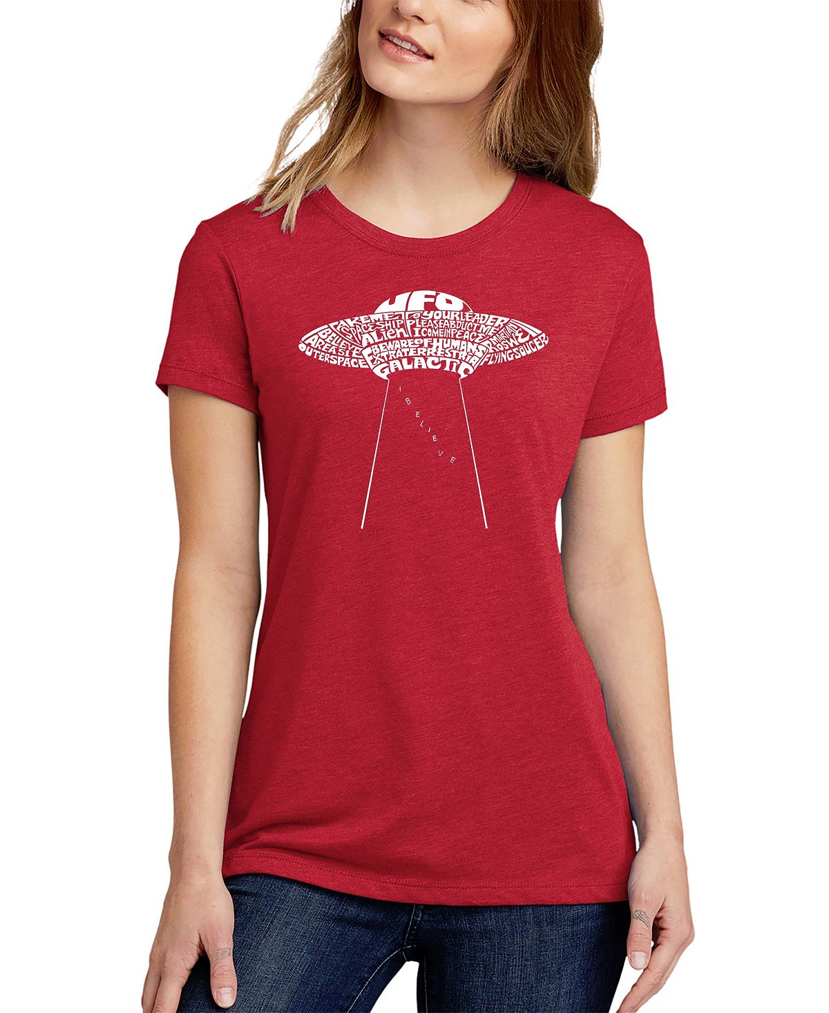 цена Женская футболка word art flying saucer ufo LA Pop Art, красный