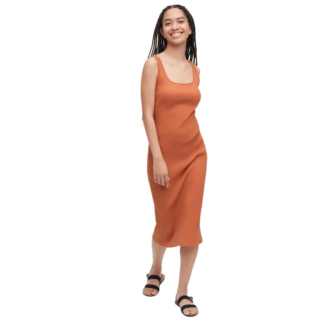 Платье Uniqlo Ribbed Square Neck Sleeveless, оранжевый