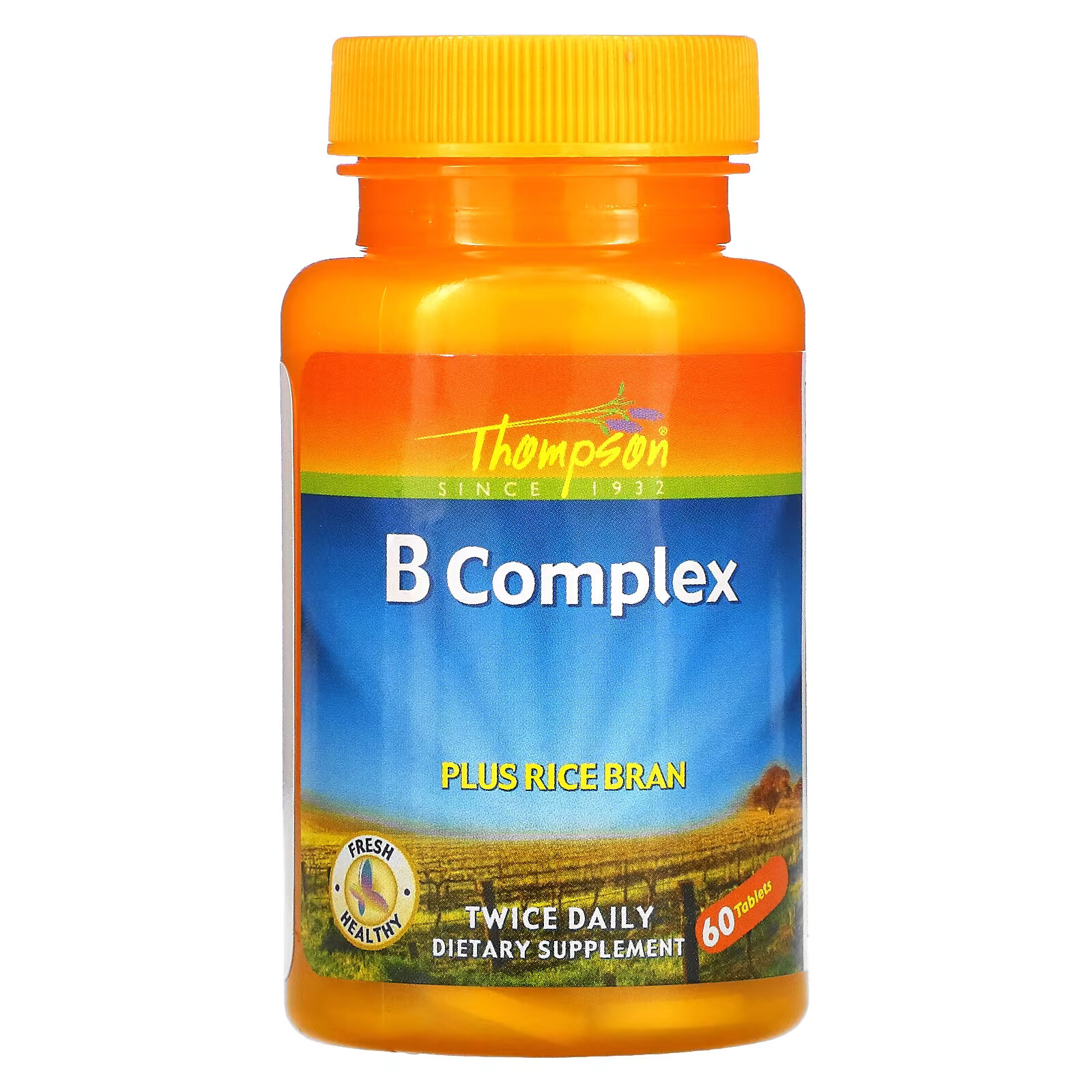 Thompson, Комплекс витаминов группы B с рисовыми отрубями, 60 таблеток kal комплекс коферментов витаминов группы b натуральный вкус мяты и какао 60 жевательных таблеток