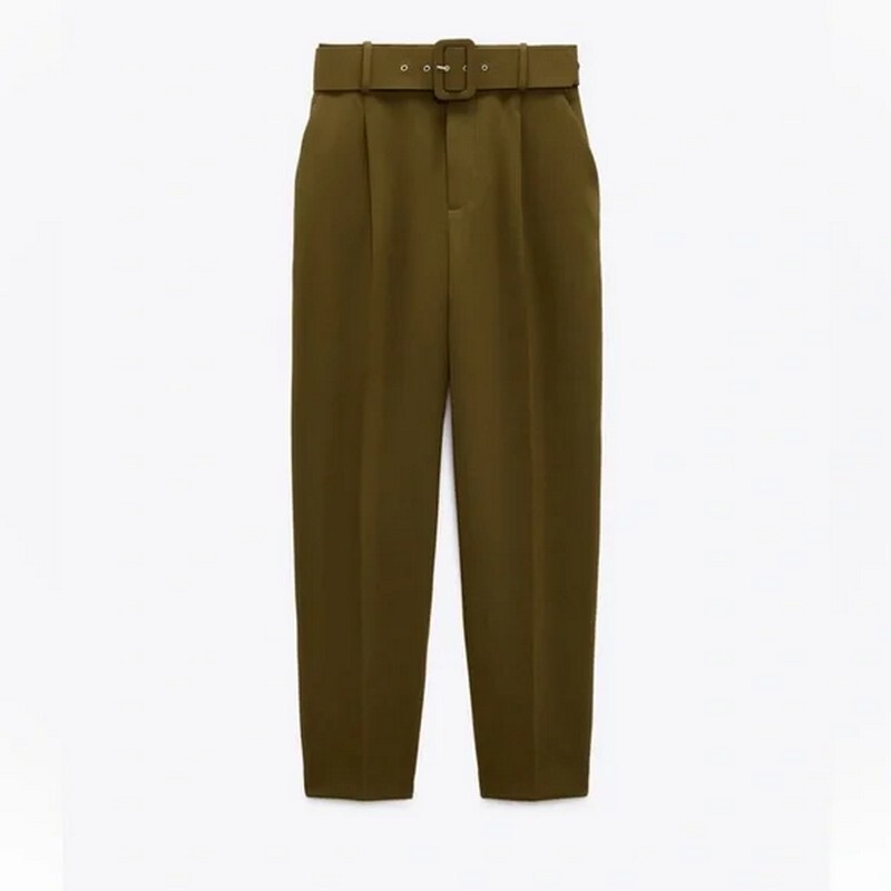 

Брюки Zara Lined Belt, оливковый