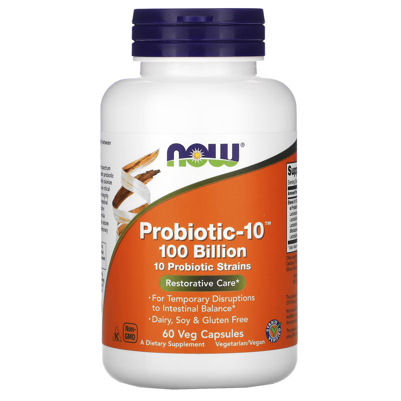 NOW Foods, пробиотик-10, 100 млрд, 60 растительных капсул nutrition now pb 8 пробиотик 14 млрд 60 капсул
