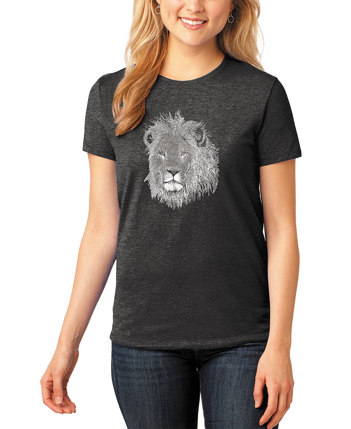 Женская футболка premium blend word art lion LA Pop Art, черный женская футболка с изображением санта клауса premium blend word art la pop art черный