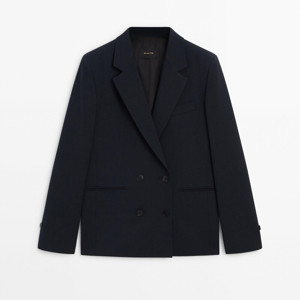 

Пиджак Massimo Dutti Buttoned With Pockets, темно-синий
