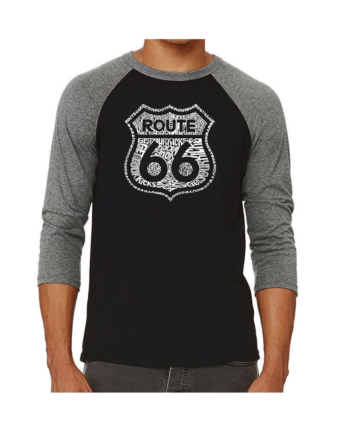 Мужская футболка с надписью get your kicks on route 66 реглан с надписями LA Pop Art, серый