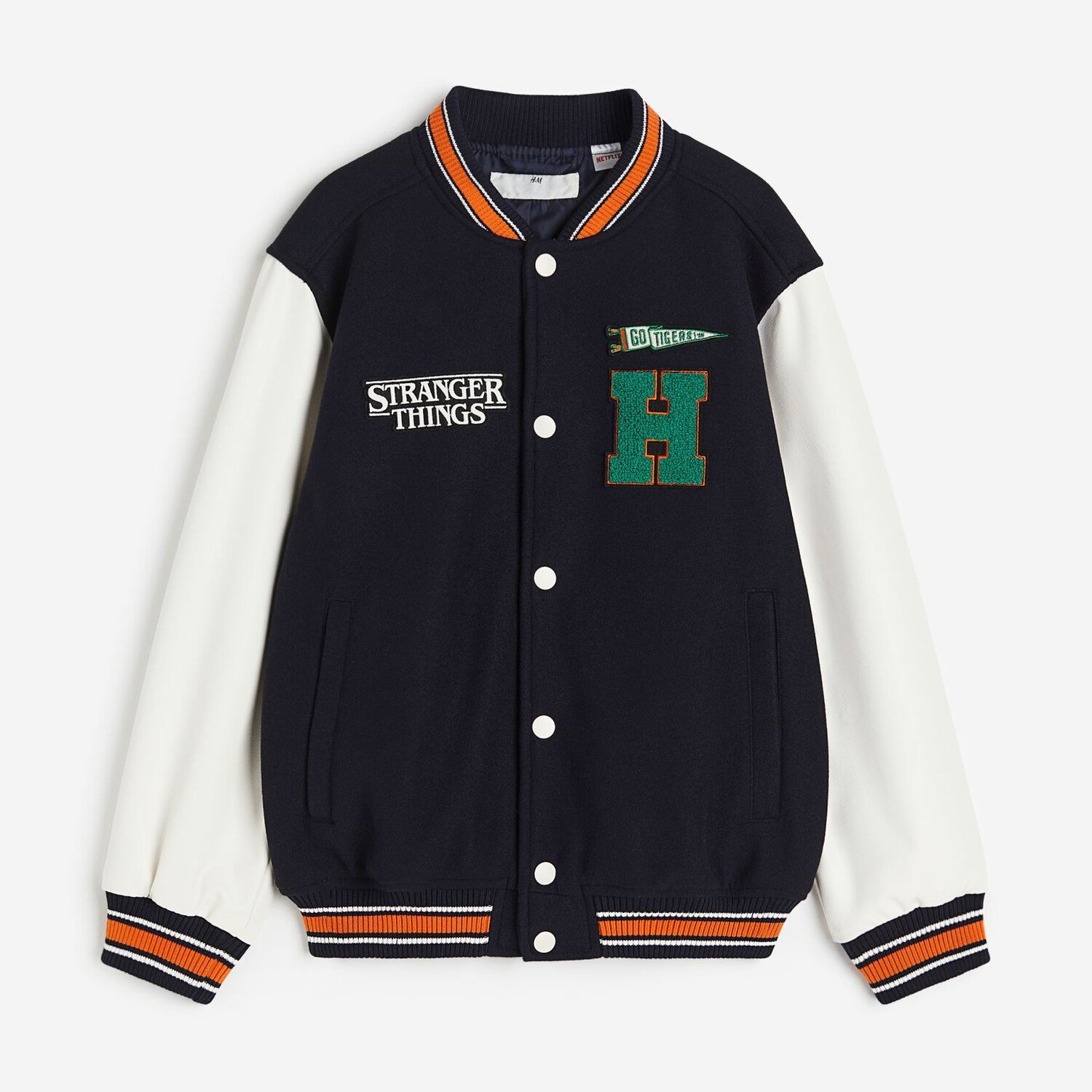 

Бомбер H&M Stranger Things Appliqued, темно-синий/белый