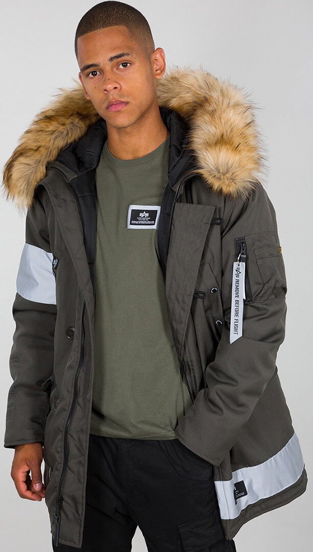 

Куртка Alpha Industries N-3B Reflective Stripes, черно-оливковая, Черный