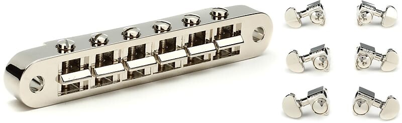 

Аксессуары Gibson Nashville Tune-O-Matic Bridge с полной сборкой - никелевый комплект с оригинальным набором тюнинговых машин Grover 102N Rotomatics - никель