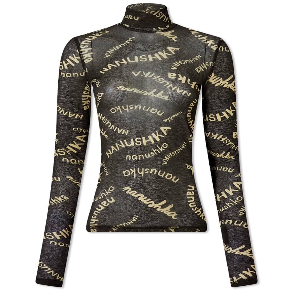 

Футболка Nanushka Harri High Neck Printed Logo Mesh Top, Черный