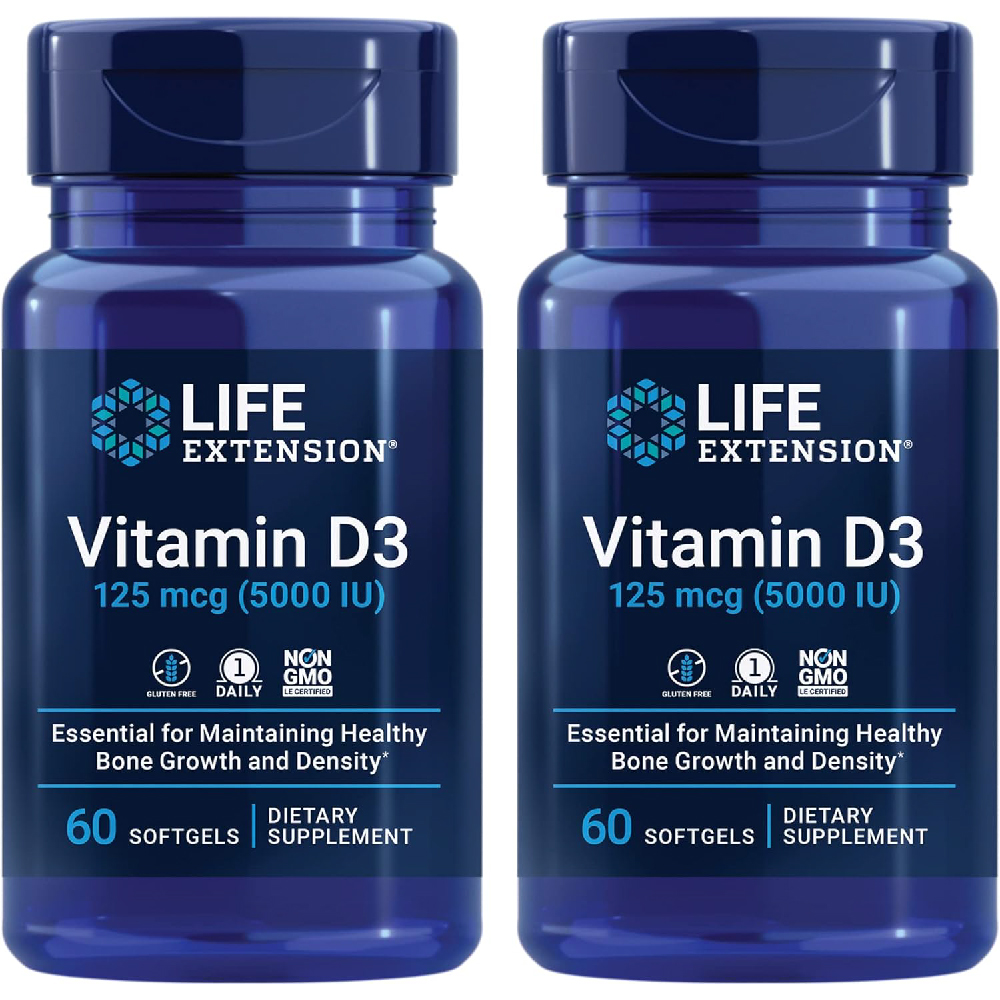 Витамин D3 Life Extension 125 мкг (5000 МЕ), 2 x 60 мягких таблеток country life витамин d3 125 мкг 5000 ме 60 мягких таблеток