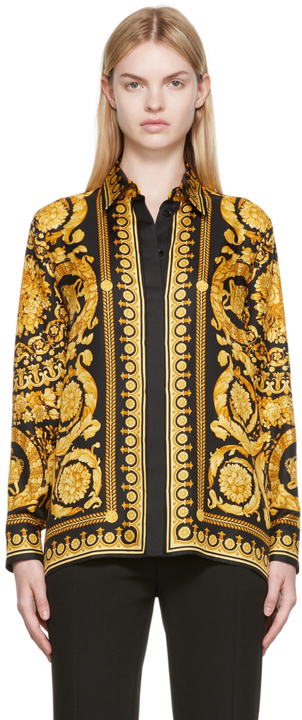 

Черно-золотая шелковая рубашка Versace