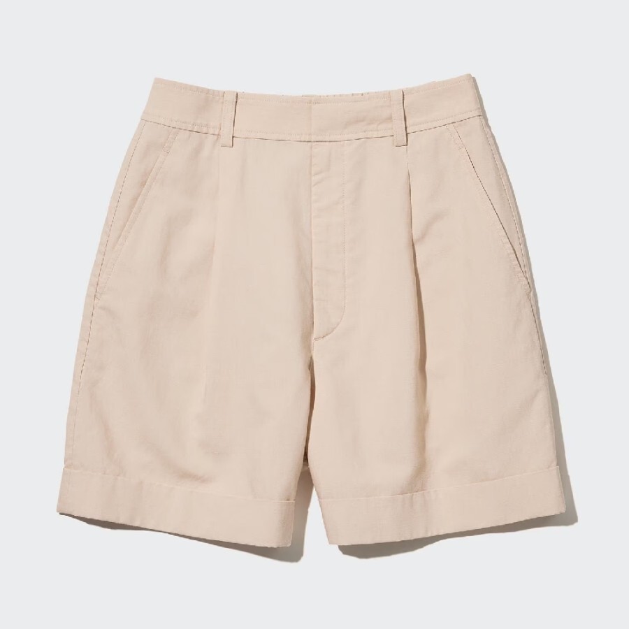 

Шорты Uniqlo Linen Blend High Waisted, светло-бежевый