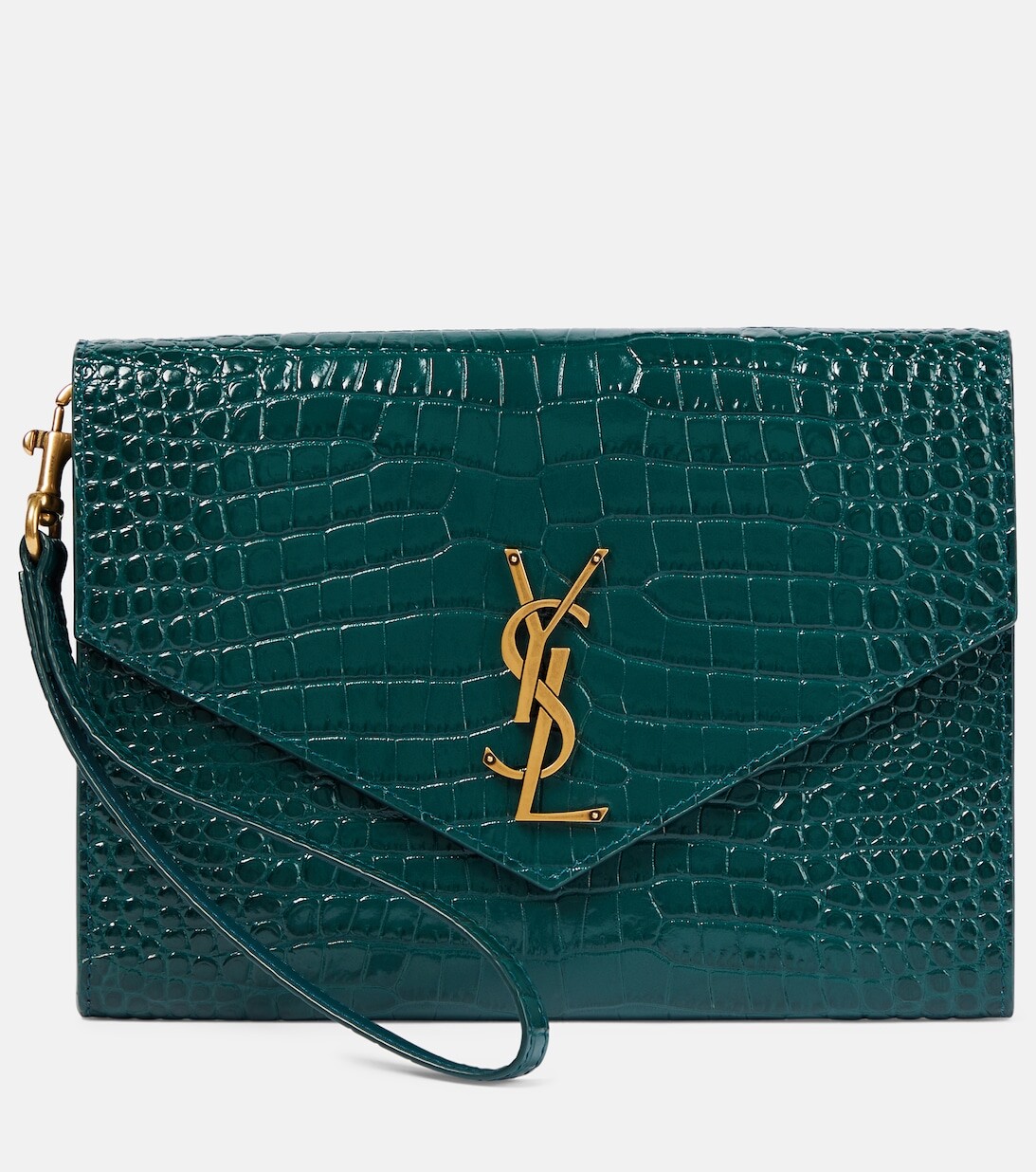 

Клатч Cassandre из кожи с эффектом крокодила Saint Laurent, зеленый