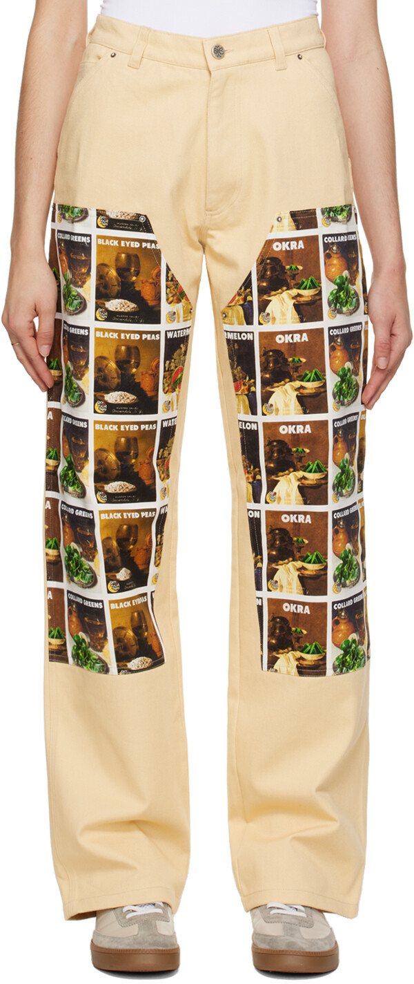 

Бежевые джинсы Tremaine Emory Edition с нашивками на коленях и принтом слез Sky High Farm Workwear