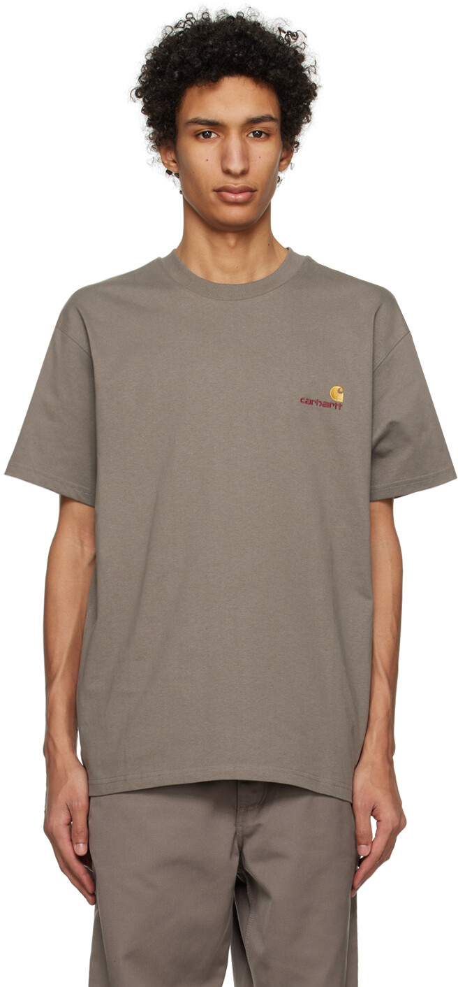 

Серо-коричневая футболка с американским шрифтом Carhartt Work In Progress, Коричневый