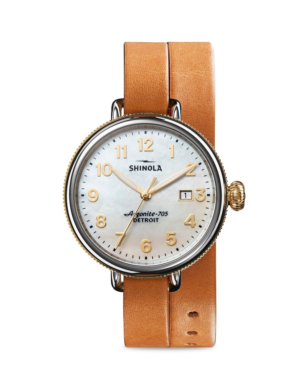 

Часы Big Birdy с перламутром и кожаным ремешком из нержавеющей стали Shinola, белый