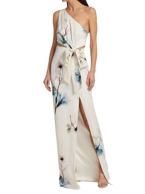 

Платье Monique Lhuillier с цветочным принтом на одно плечо, floral