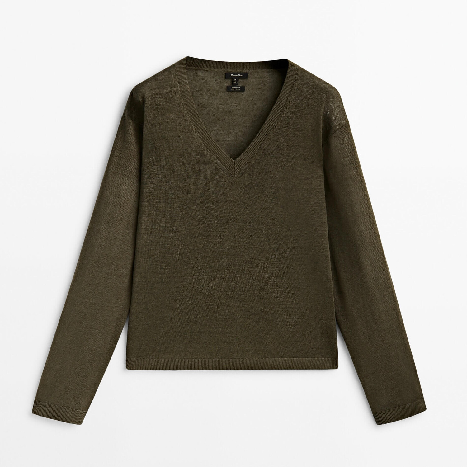 

Пуловер Massimo Dutti Linen V-Neck, темный хаки