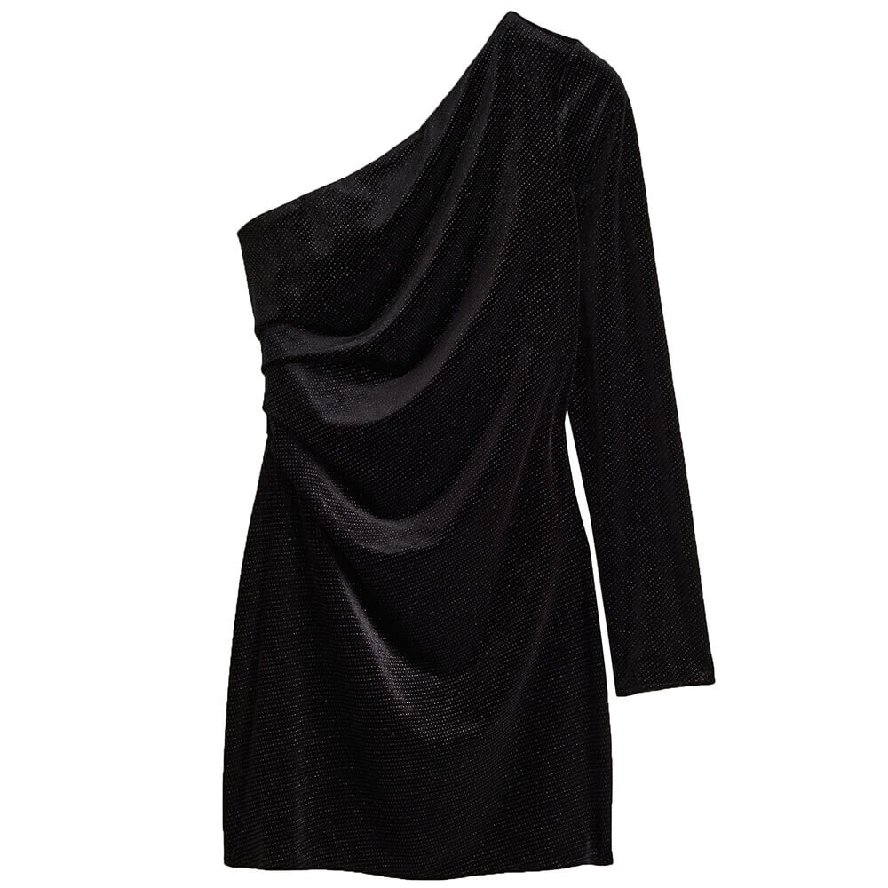 

Платье H&M Sparkling one-shoulder velor, черный/блеск