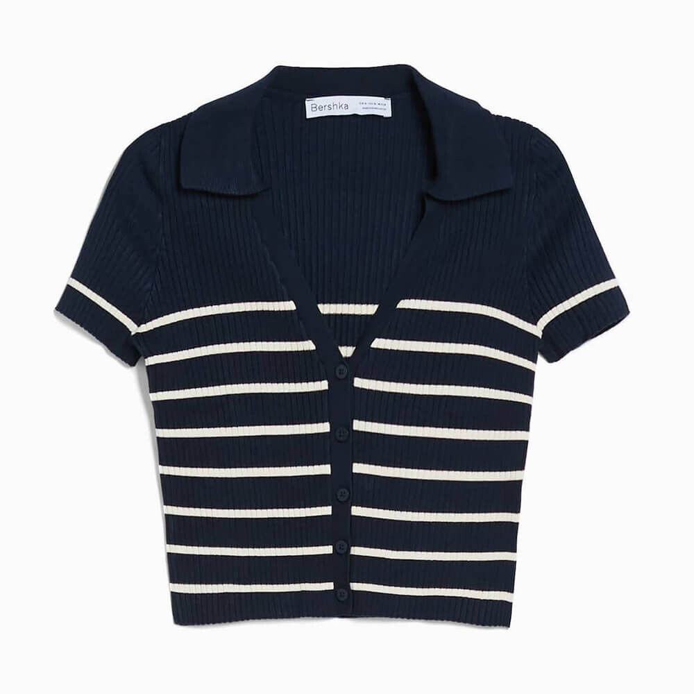 

Кардиган Bershka Short Sleeve Polo Collar, синий