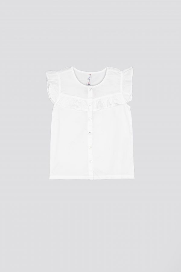 Блузка с короткими рукавами Coccodrillo белый с воланами, на пуговицах