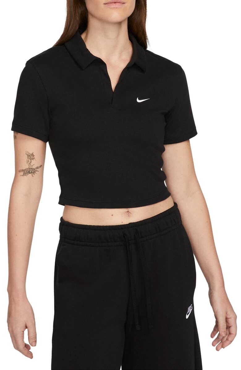 

Укороченное поло из эластичного хлопка Essentials NIKE, черно-белый