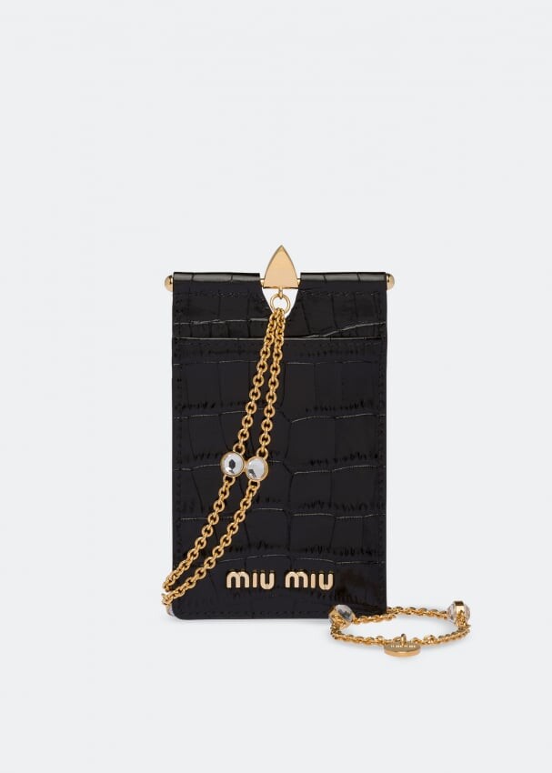 

Картхолдер MIU MIU Crocodile-print leather badge holder, черный