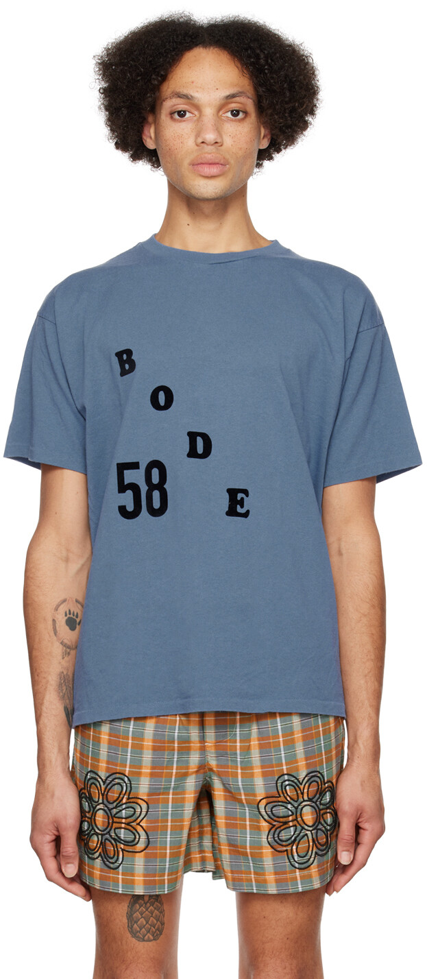 

Синяя флокированная футболка Bode