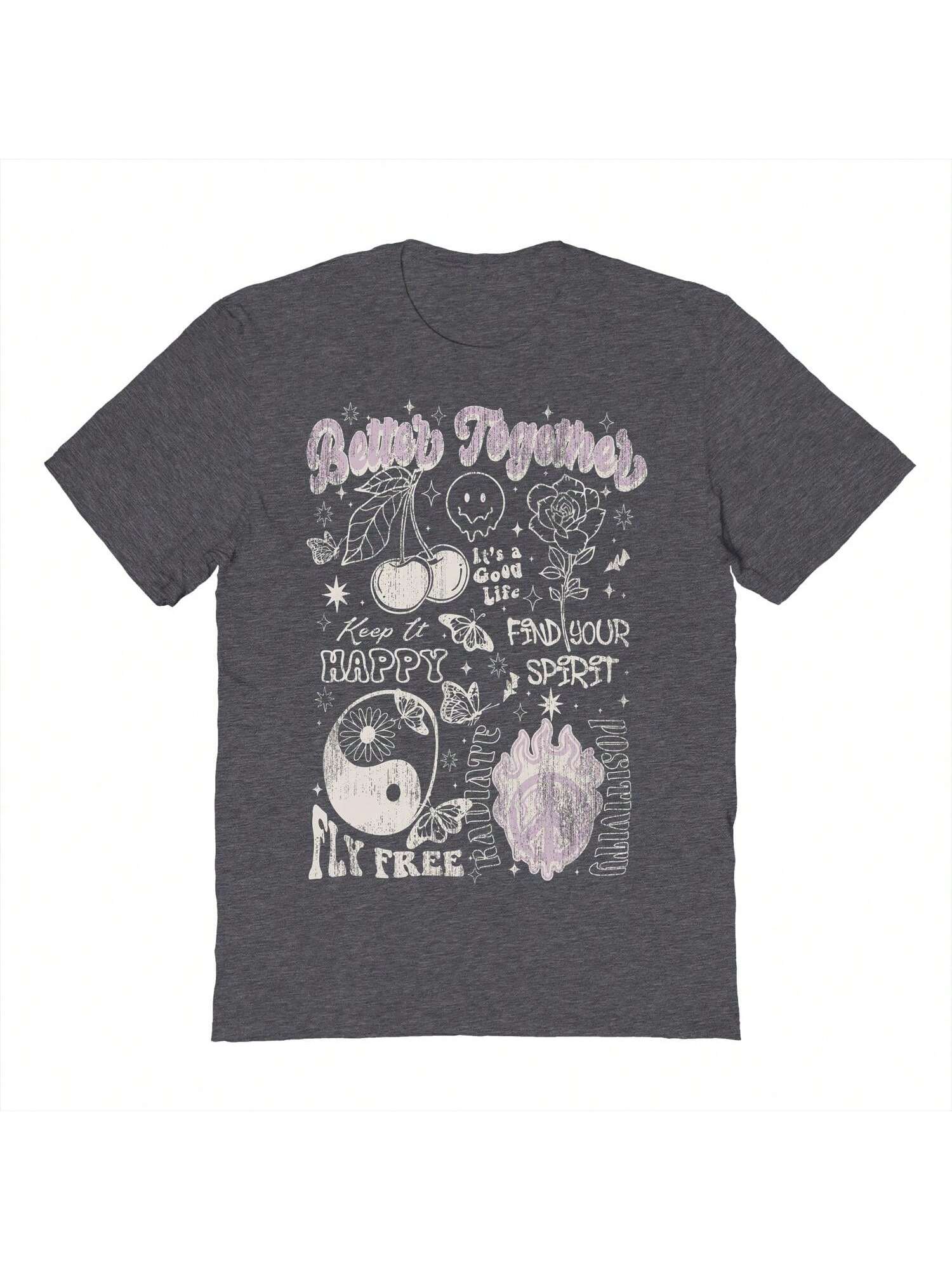 Хлопковая футболка унисекс с короткими рукавами «Почти лучше вместе» с рисунком, темно-серый