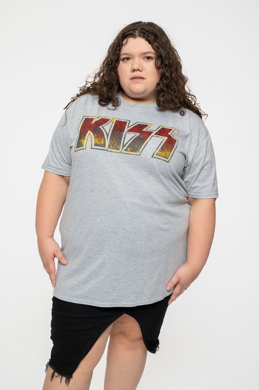 Винтажная классическая футболка с логотипом группы KISS, серый цена и фото