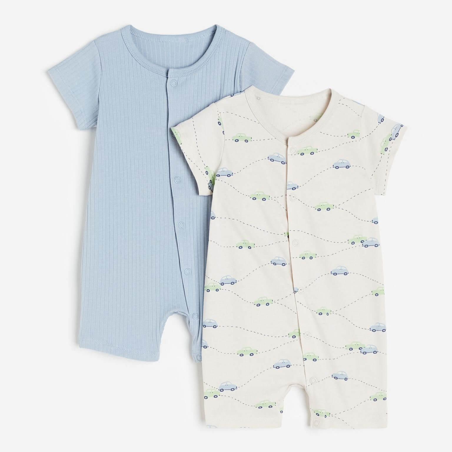 Комплект детских пижам H&M Cotton, 2 предмета, голубой/кремовый