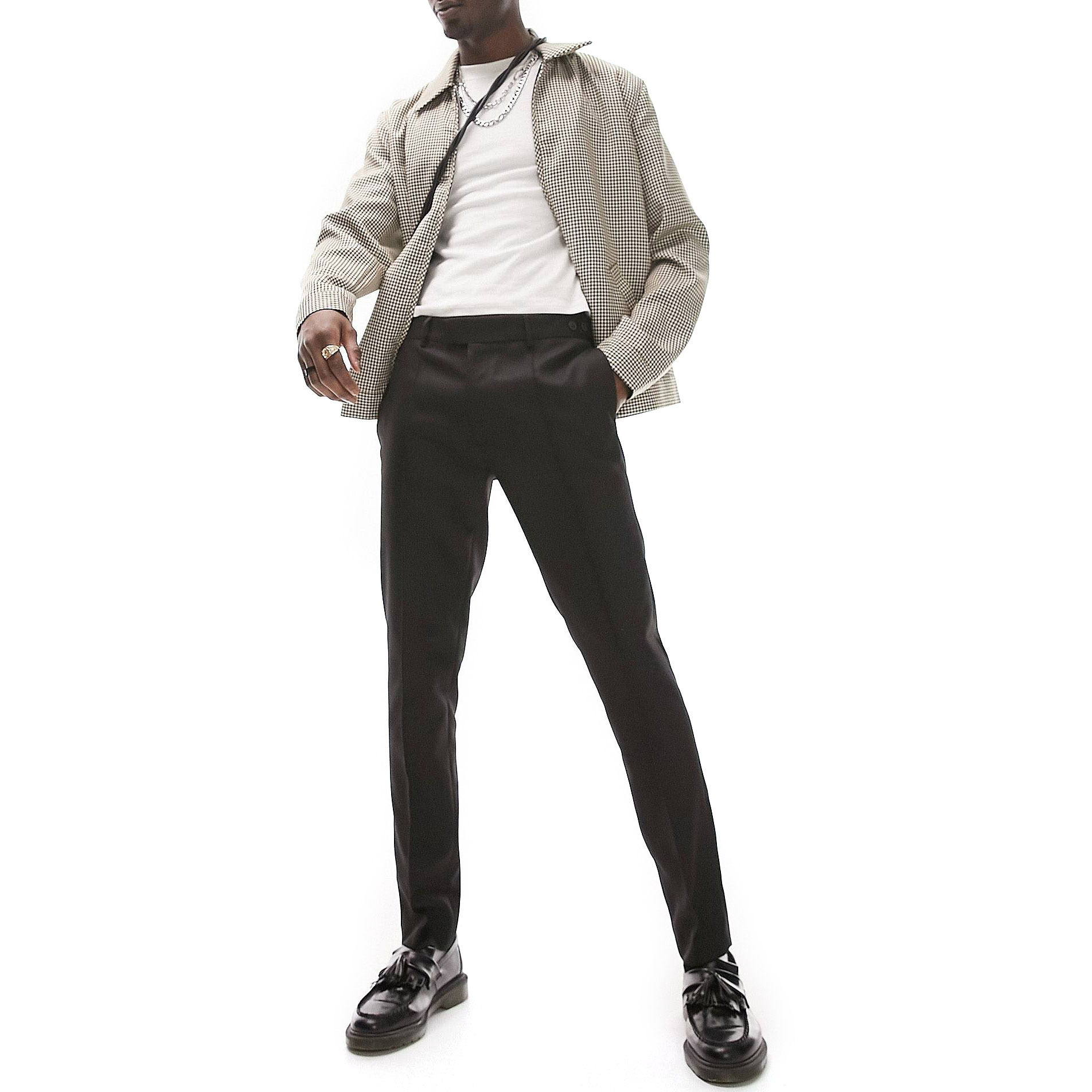 брюки topman skinny smart with elasticated waistband светло бежевый Брюки Topman Skinny Smart, черный