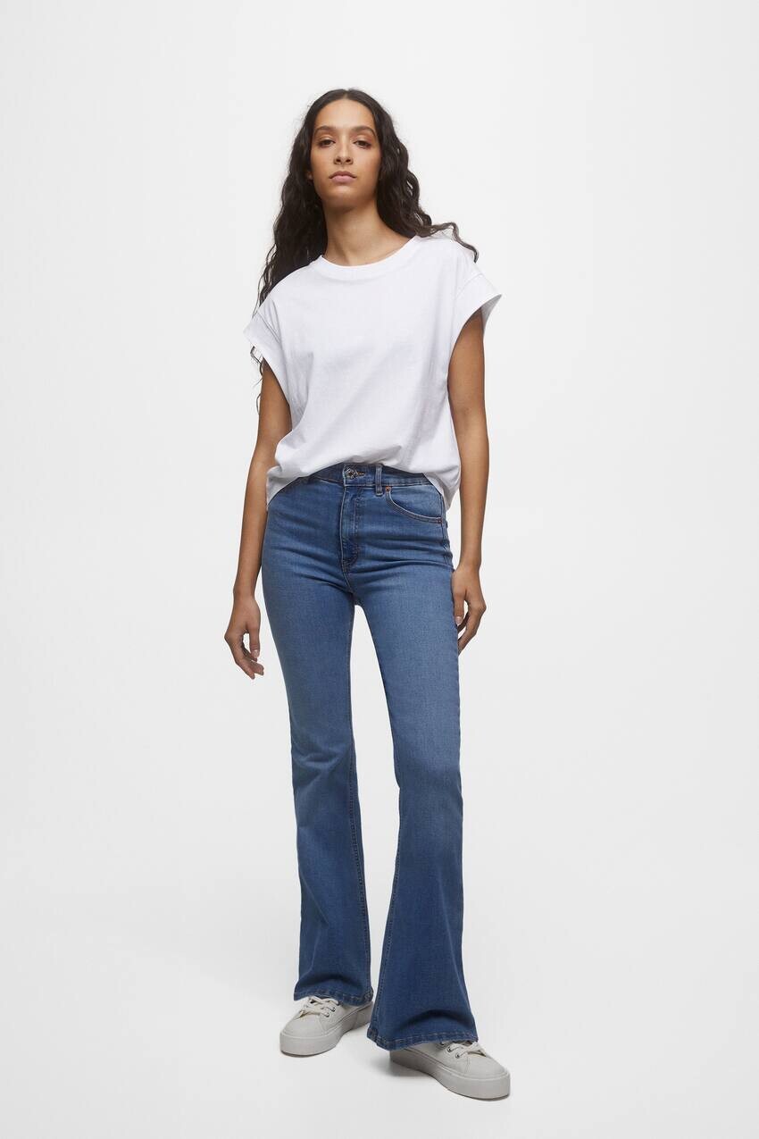 

Расклешенные джинсы с завышенной талией Pull&Bear, синий