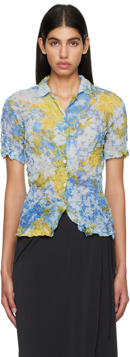 

Сине-желтая мятая рубашка Dries Van Noten