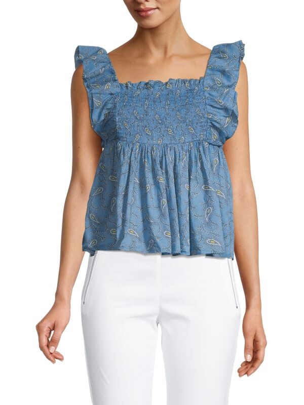 

Присборенный топ с принтом пейсли Saks Fifth Avenue Blue paisley