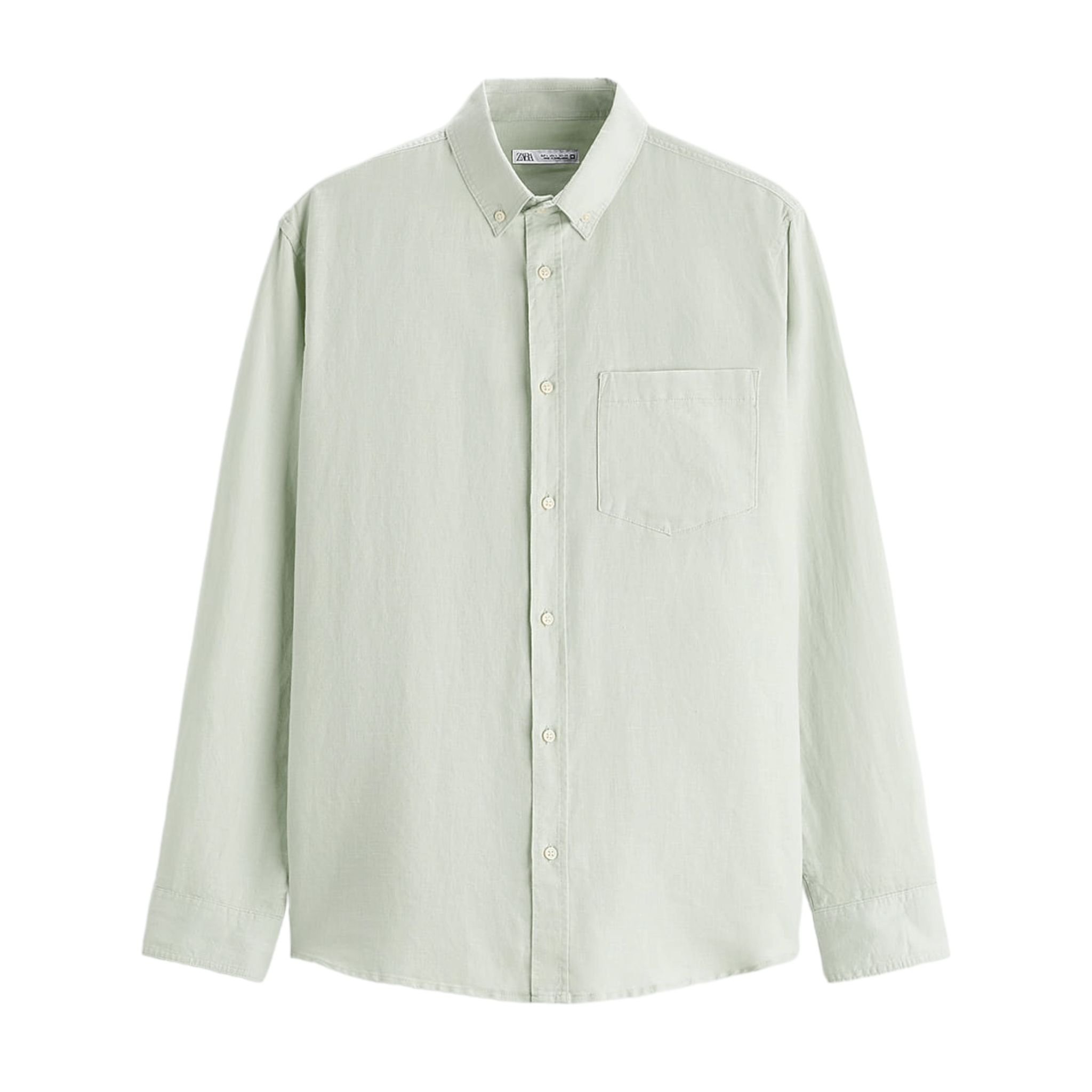 Рубашка Zara Cotton - Linen, светло-зеленый рубашка zara striped cotton linen синий