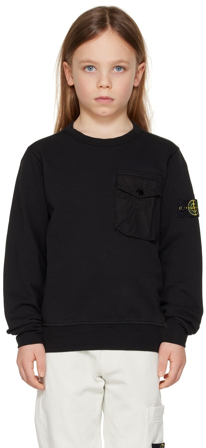 

Детская черная толстовка с карманами Stone Island Junior