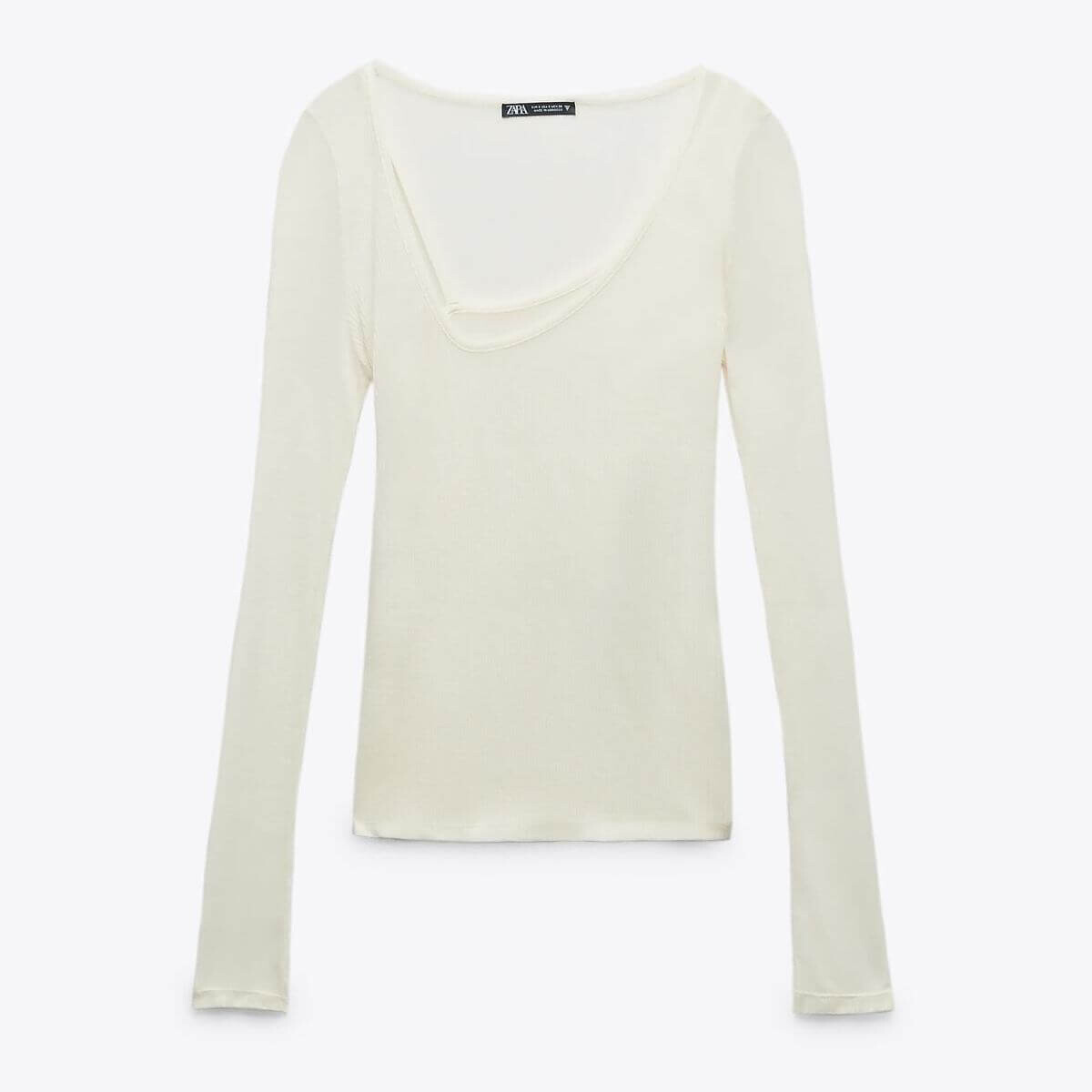 

Футболка Zara Asymmetric Double-layer, кремовый (Размер M), Бежевый