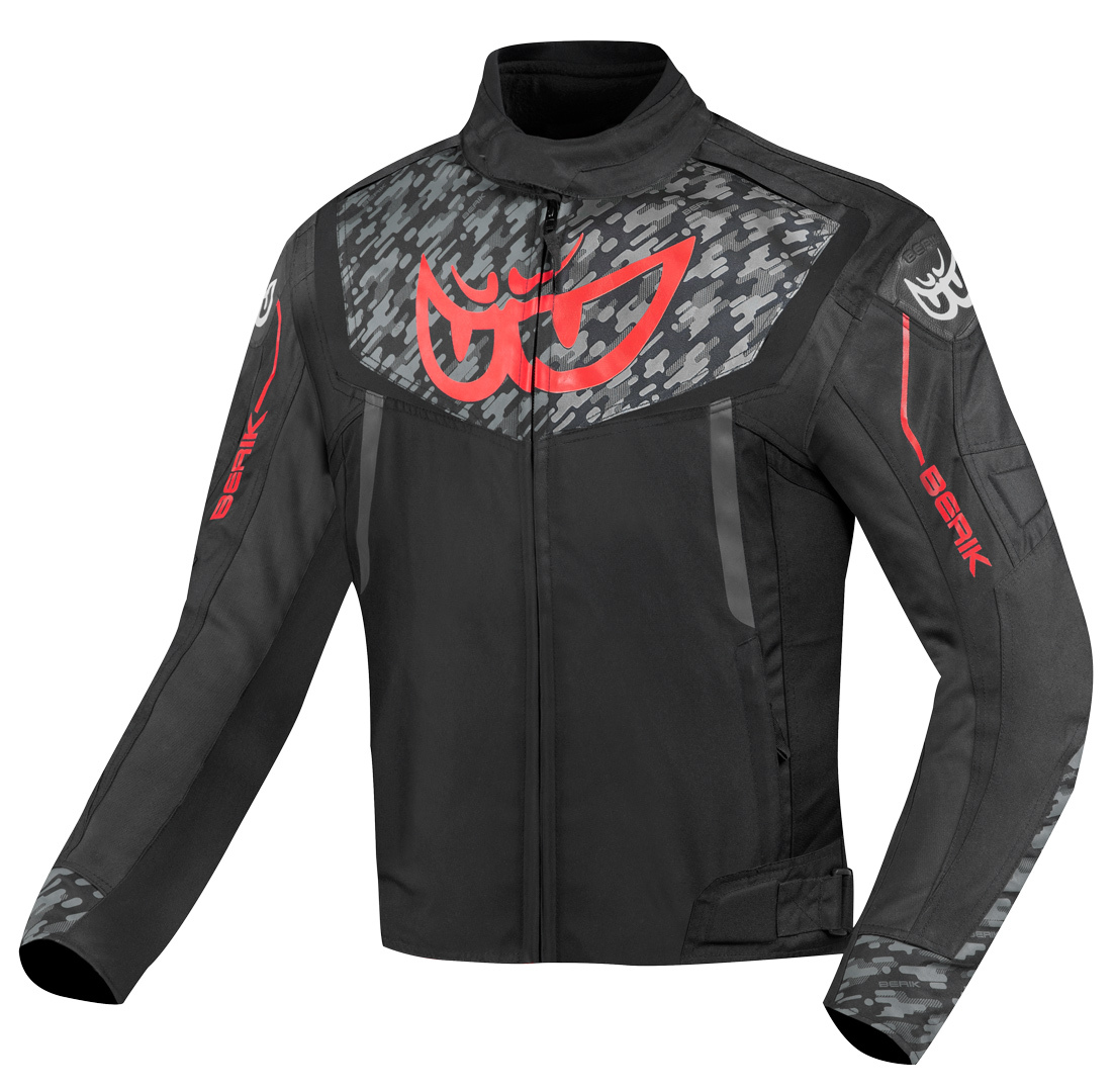Мотоциклетная текстильная куртка Berik Camo Street водонепроницаемая, черный/красный