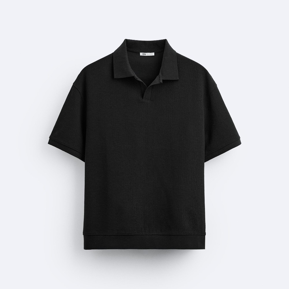 Футболка поло Zara Vertical Jacquard, черный свитер zara abstract jacquard черный