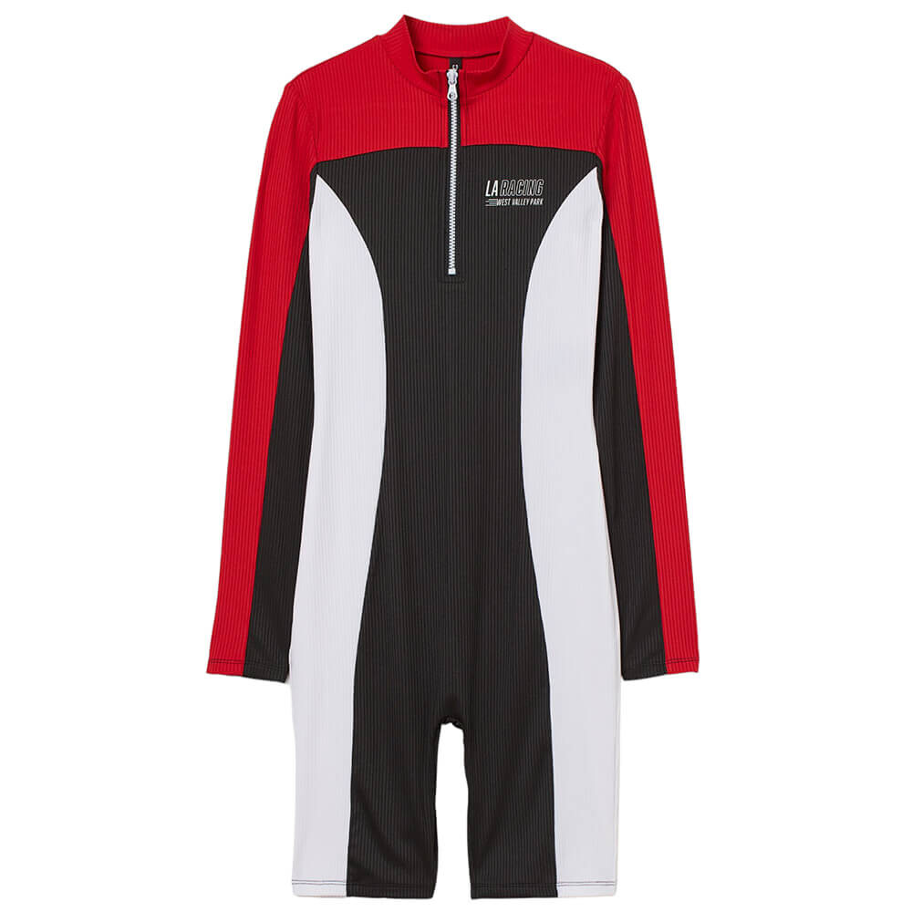 

Комбинезон H&M Ribbed Unitard, черный/мультиколор